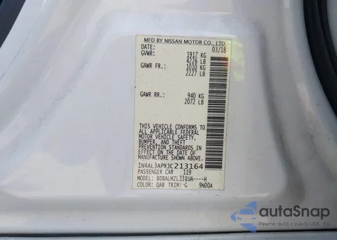 2018 Nissan Altima 2.5 Sv from USA, damaged, VIN 1N4AL3APXJC213164